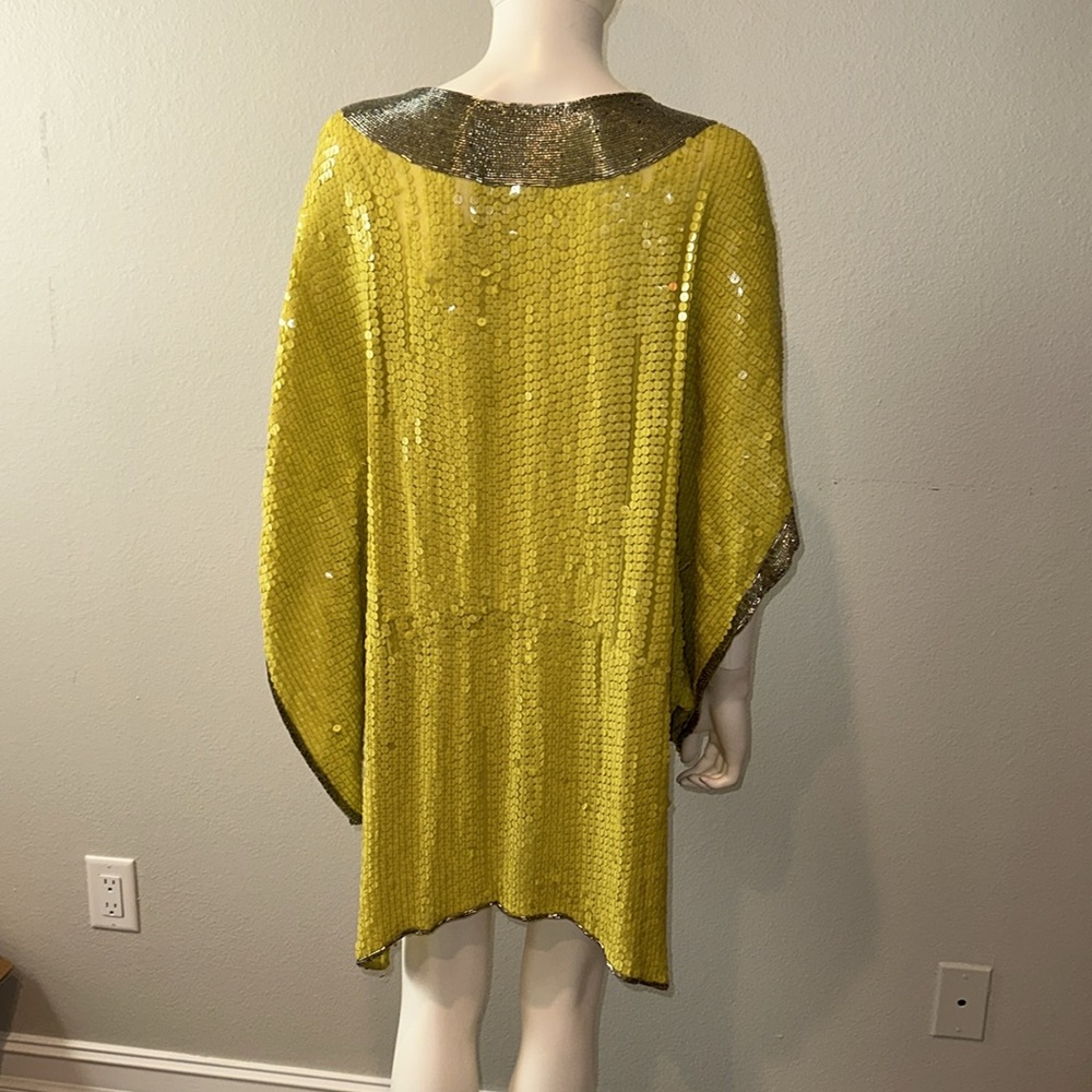 CAMILLA yellow sequin beaded short kimono kaftan runway dress OS *READ* - Picture 5 of 13
